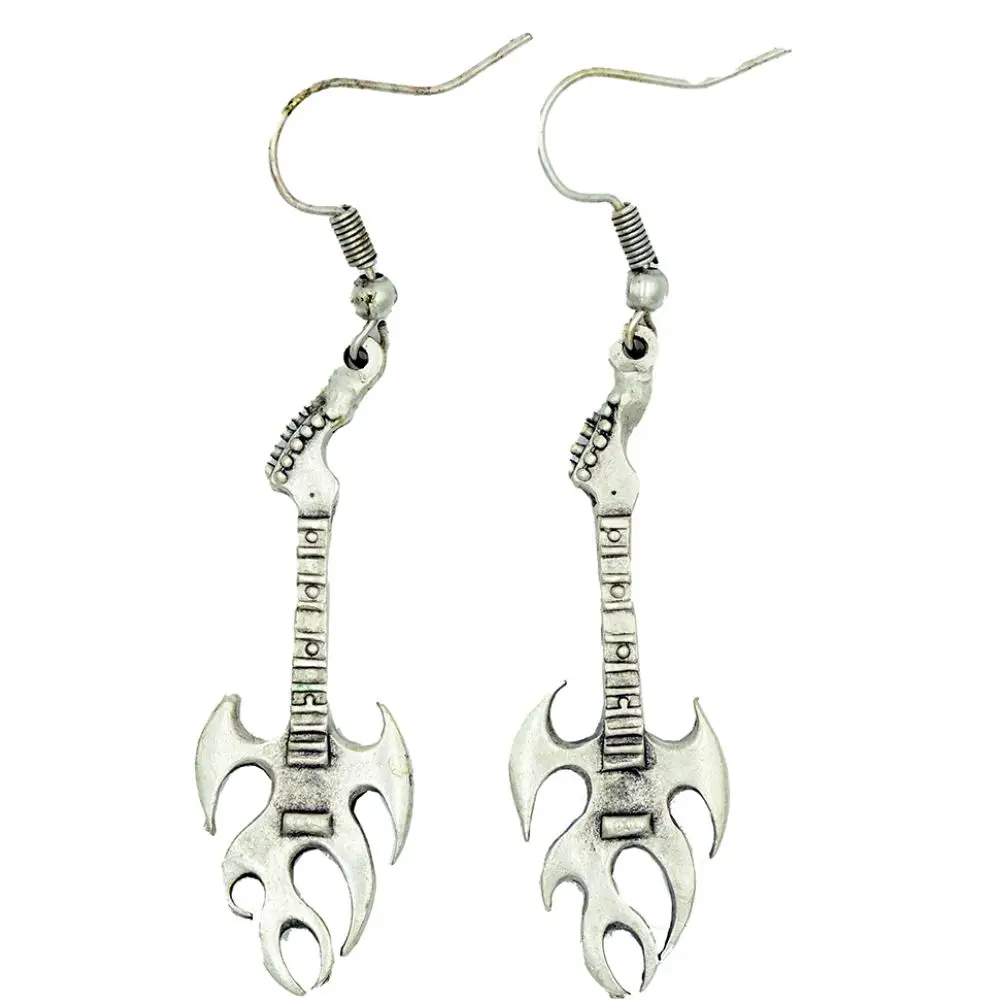 Diyez Müzik Ateş Şeklinde Gitar Tasarımlı Gümüş Renkli Küpe