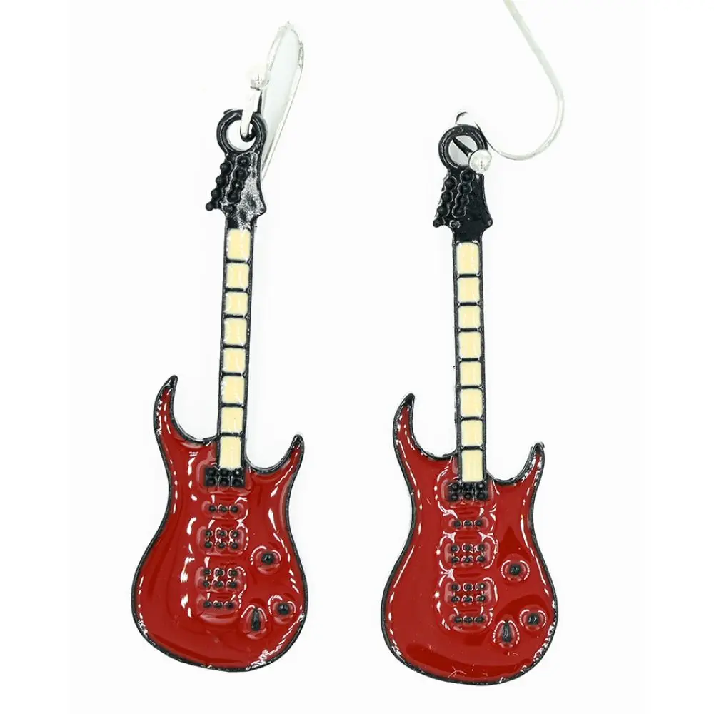 Diyez Müzik Kırmızı Super Strat Elektrik Gitar Şeklinde Müzik Temalı Küpe