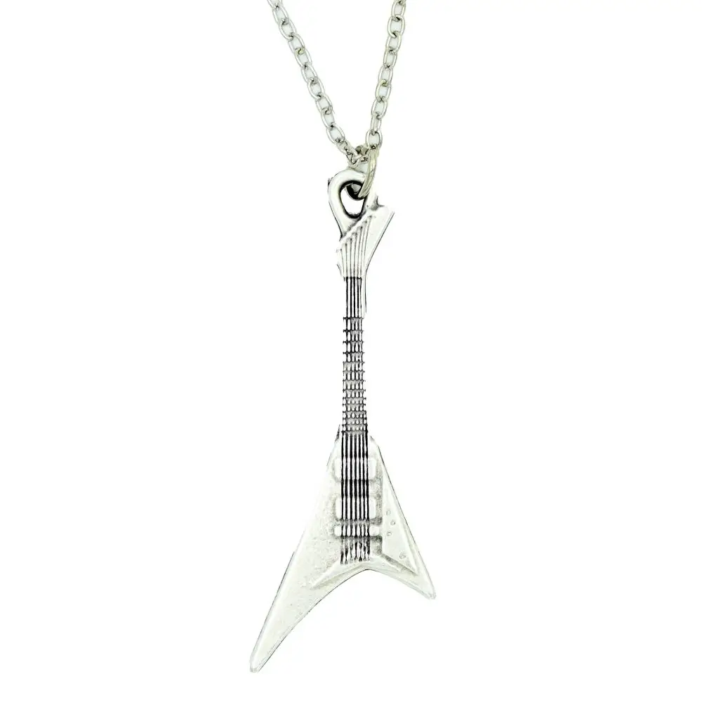 Diyez Müzik Rock Tarzı Gümüş Gitar Kolye