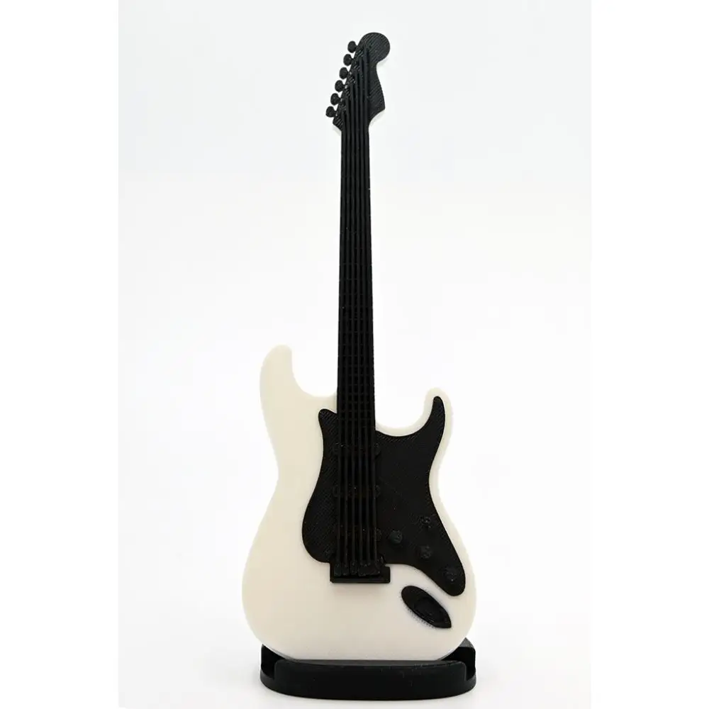 Diyez Müzik Strat Kasa Tasarım Elektro Gitar Şeklinde Standlı Biblo – Beyaz/Siyah