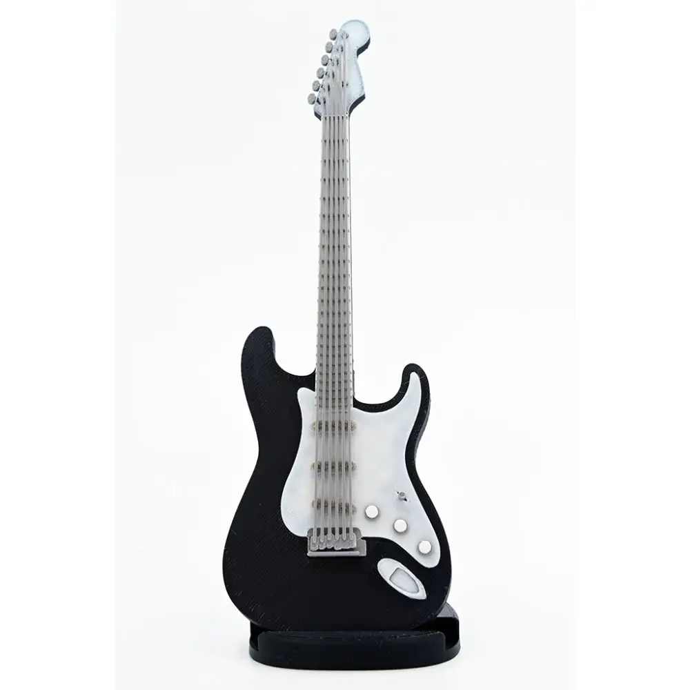 Diyez Müzik Strat Kasa Tasarım Elektro Gitar Şeklinde Standlı Biblo – Siyah/Beyaz/Gri