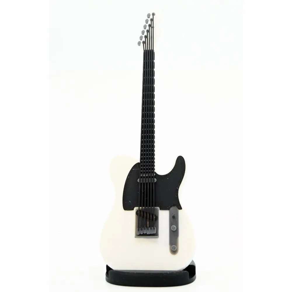 Diyez Müzik Telecaster Kasa Tasarım Elektro Gitar Şeklinde Standlı Biblo – Beyaz/Siyah