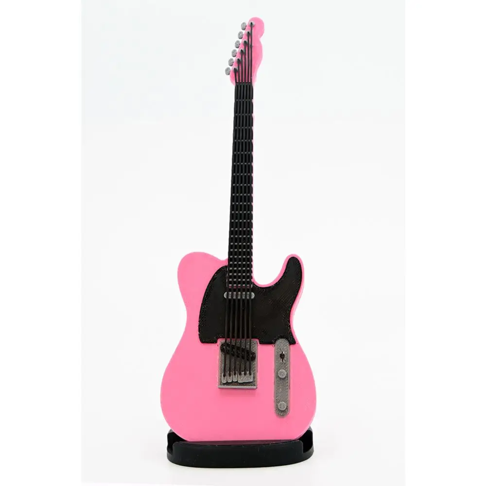 Diyez Müzik Telecaster Kasa Tasarım Elektro Gitar Şeklinde Standlı Biblo – Pembe/Siyah