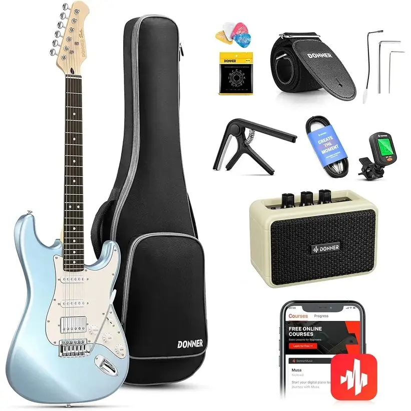 Donner DST-152R Elektro Gitar Seti (Metallic Ice Blue) Donner DST-152R Elektro Gitar Seti (Metallic Ice Blue)