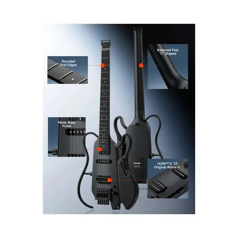 Donner HUSH X LIVE Traveller Elektro Gitar (Siyah) Donner HUSH X LIVE Traveller Elektro Gitar (Siyah)