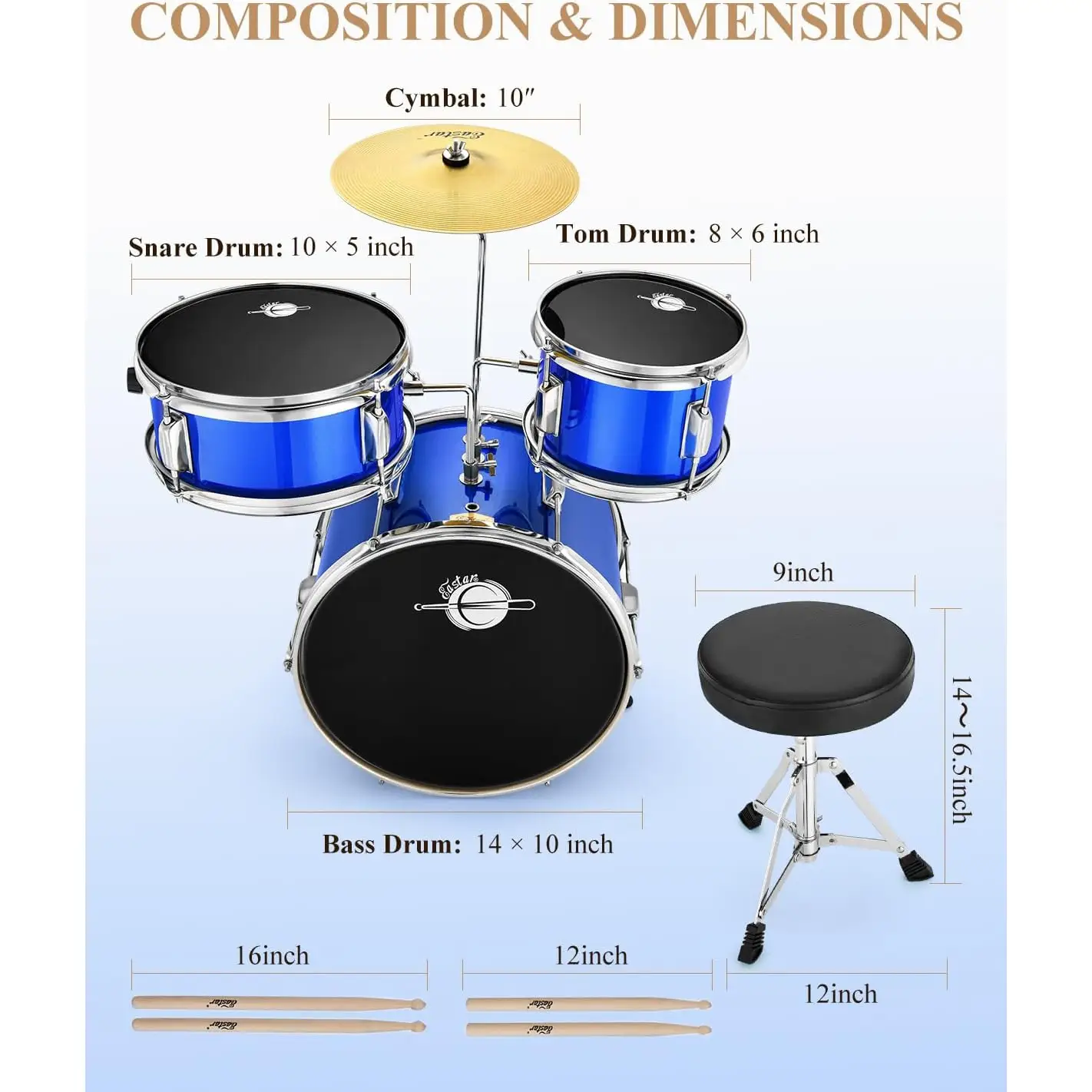 Eastar EDS-180BE 14" 3-Parça Çocuk Davulu (Mirror Blue) Eastar EDS-180BE 14" 3-Parça Çocuk Davulu (Mirror Blue)