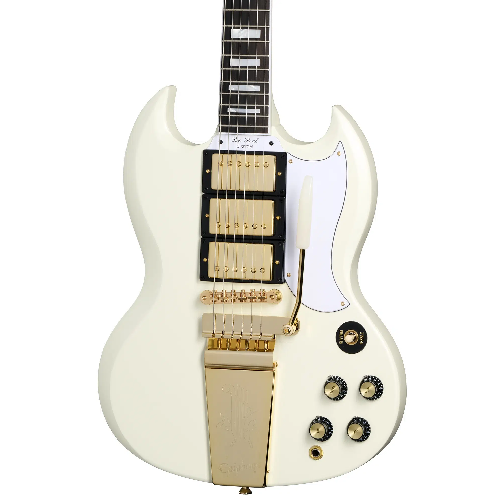 Epiphone 1963 Les Paul SG Custom Maestro Vibrola Elektro Gitar (Classic White) Epiphone 1963 Les Paul SG Custom Maestro Vibrola Elektro Gitar (Classic White)
