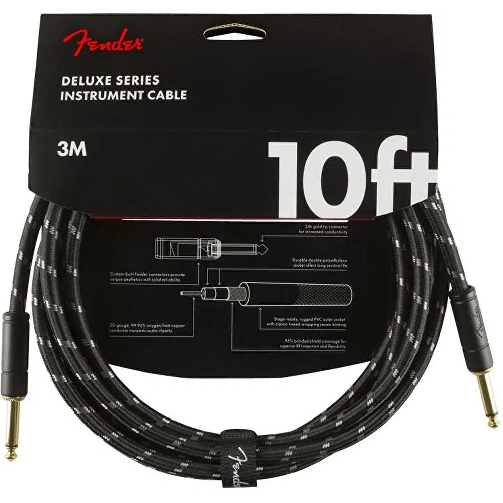 Fender Deluxe Düz/Düz Uçlu 3m Siyah Tweed Enstrüman Kablosu Fender Deluxe Düz/Düz Uçlu 3m Siyah Tweed Enstrüman Kablosu