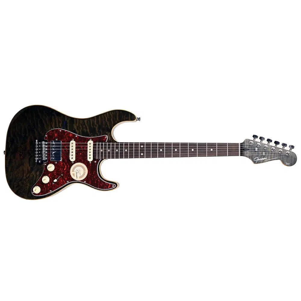 Guson SuperStrat HSS Elektro Gitar Quilted Siyah Guson SuperStrat HSS Elektro Gitar Quilted Siyah
