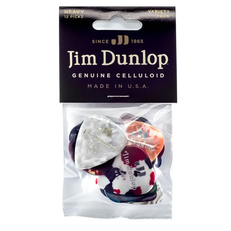 Jim Dunlop PVP107 Celluloid Heavy Pick Variety 12'li Paket Pena