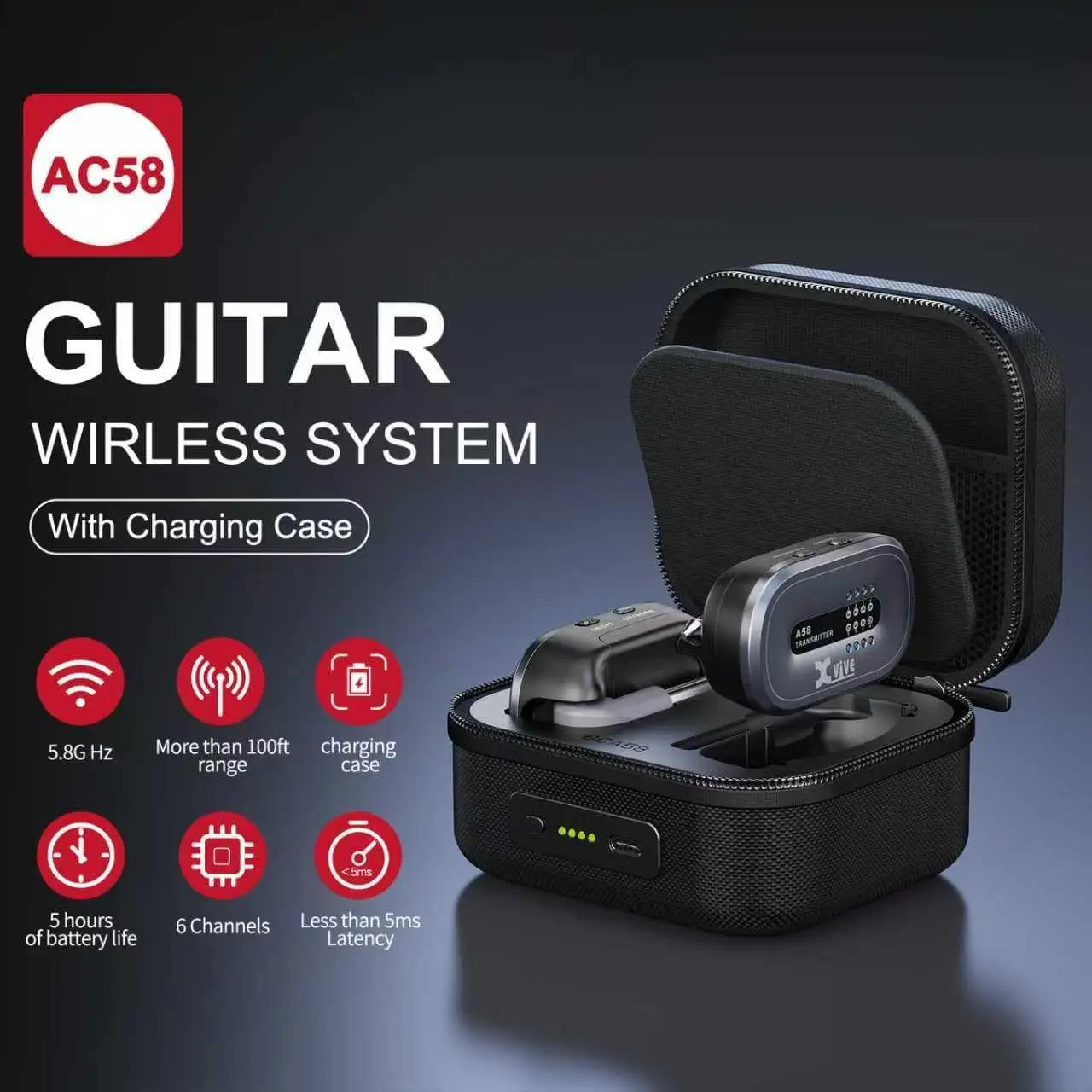 Xvive XV-AC58 5.8GHZ Şarj Edilebilir Kablosuz Gitar Bağlantı Sistemi Xvive XV-AC58 5.8GHZ Şarj Edilebilir Kablosuz Gitar Bağlantı Sistemi