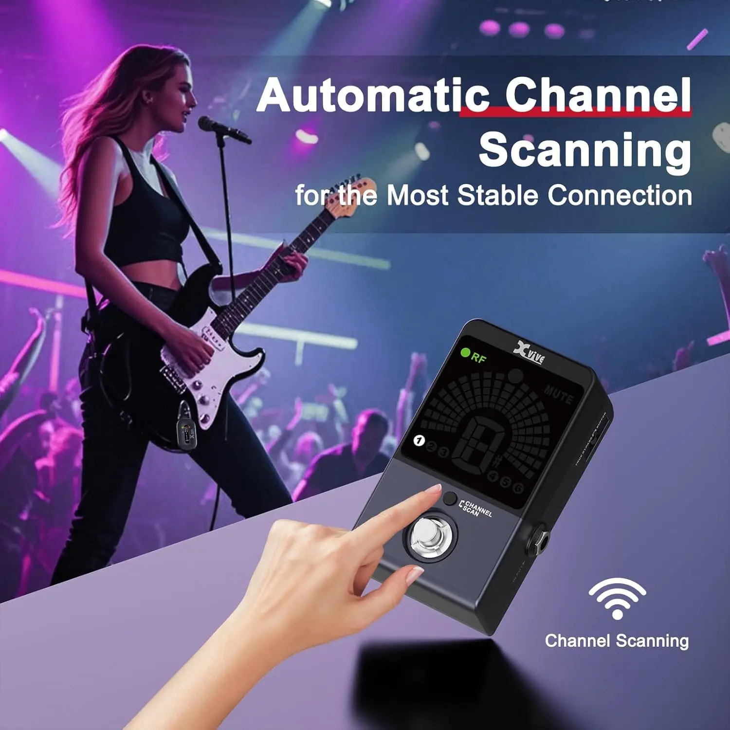 Xvive XV-P58 Akort Aletli Receiver Pedallı 5.8GHZ Kablosuz Gitar Bağlantı Sistemi - Siyah Xvive XV-P58 Akort Aletli Receiver Pedallı 5.8GHZ Kablosuz Gitar Bağlantı Sistemi - Siyah